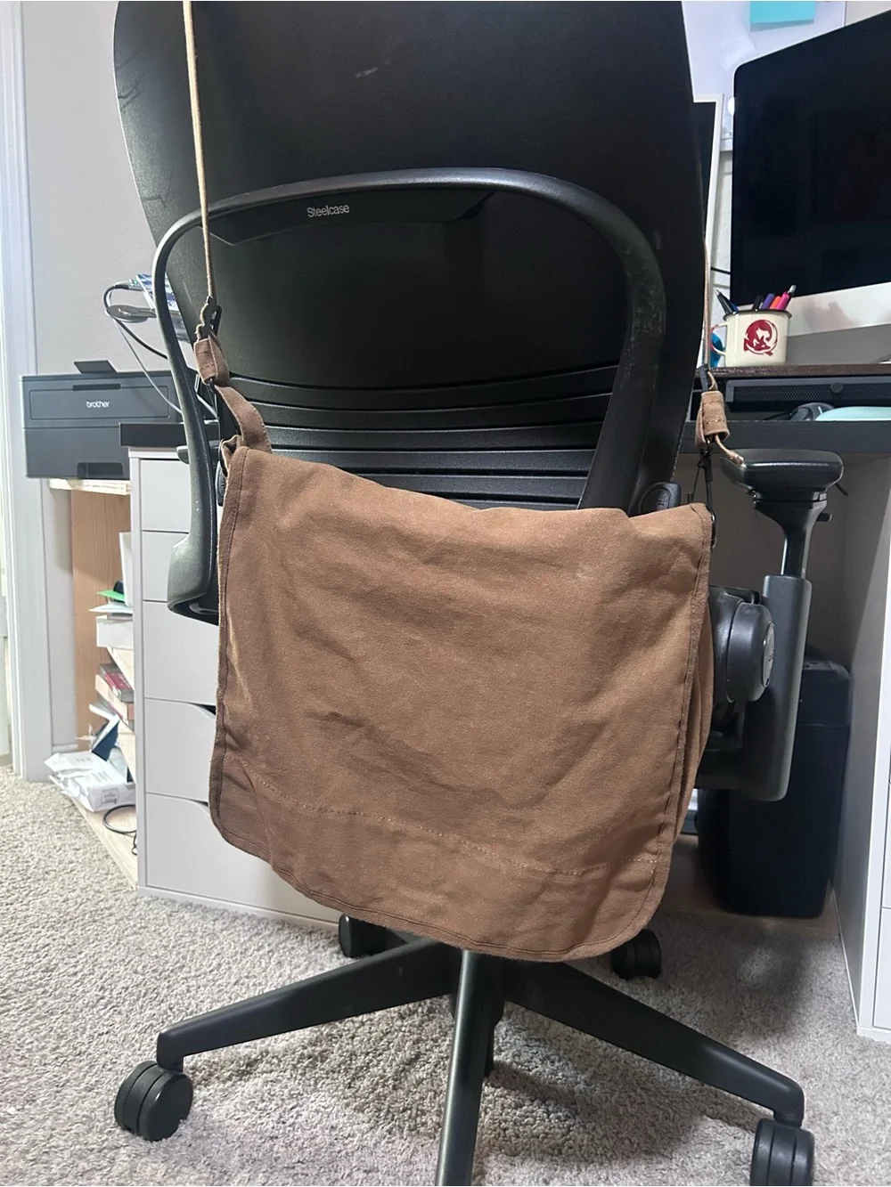 Men's Brown Canvas Crossbody Messenger Bag